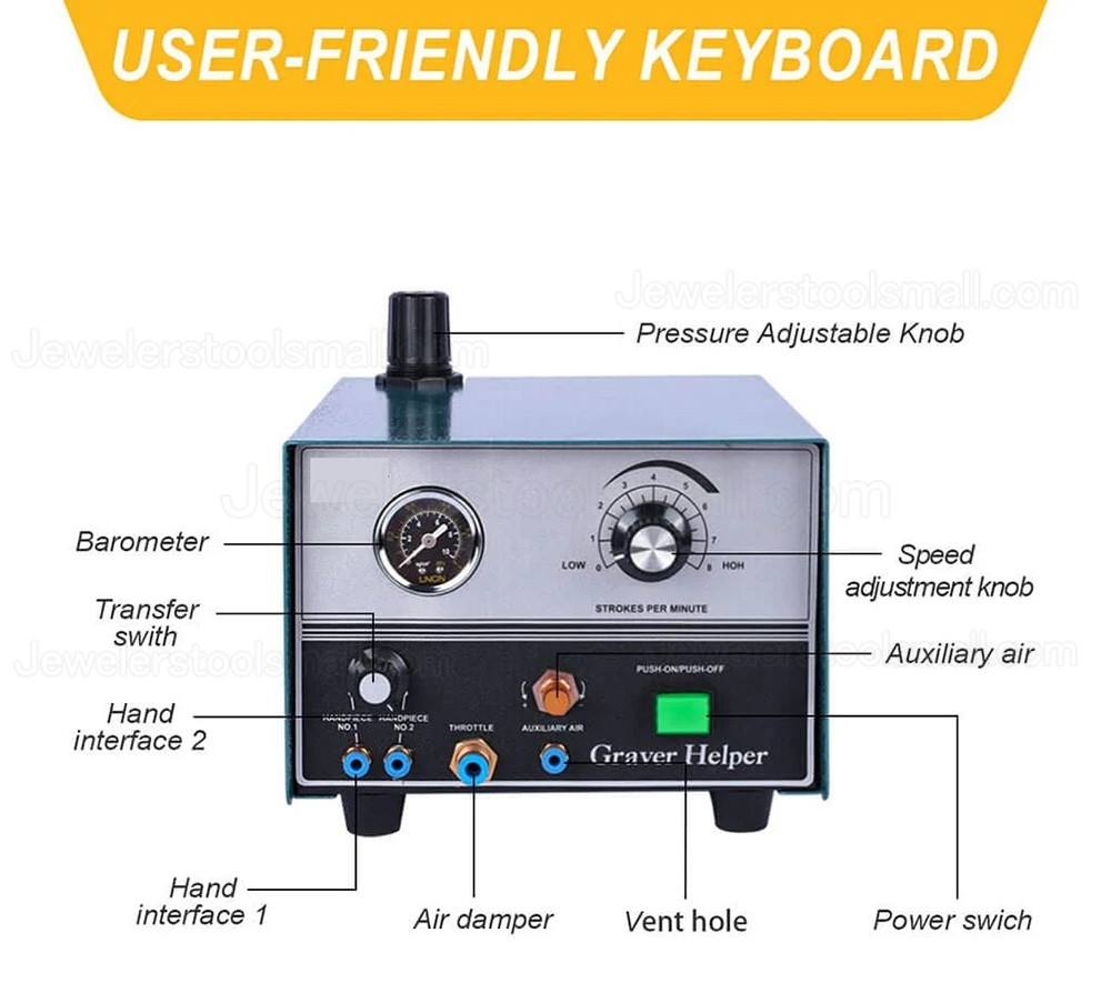 60W Double-Handle Graver Helper Jewelry Pneumatic Engraving Machine 100-4000RPM